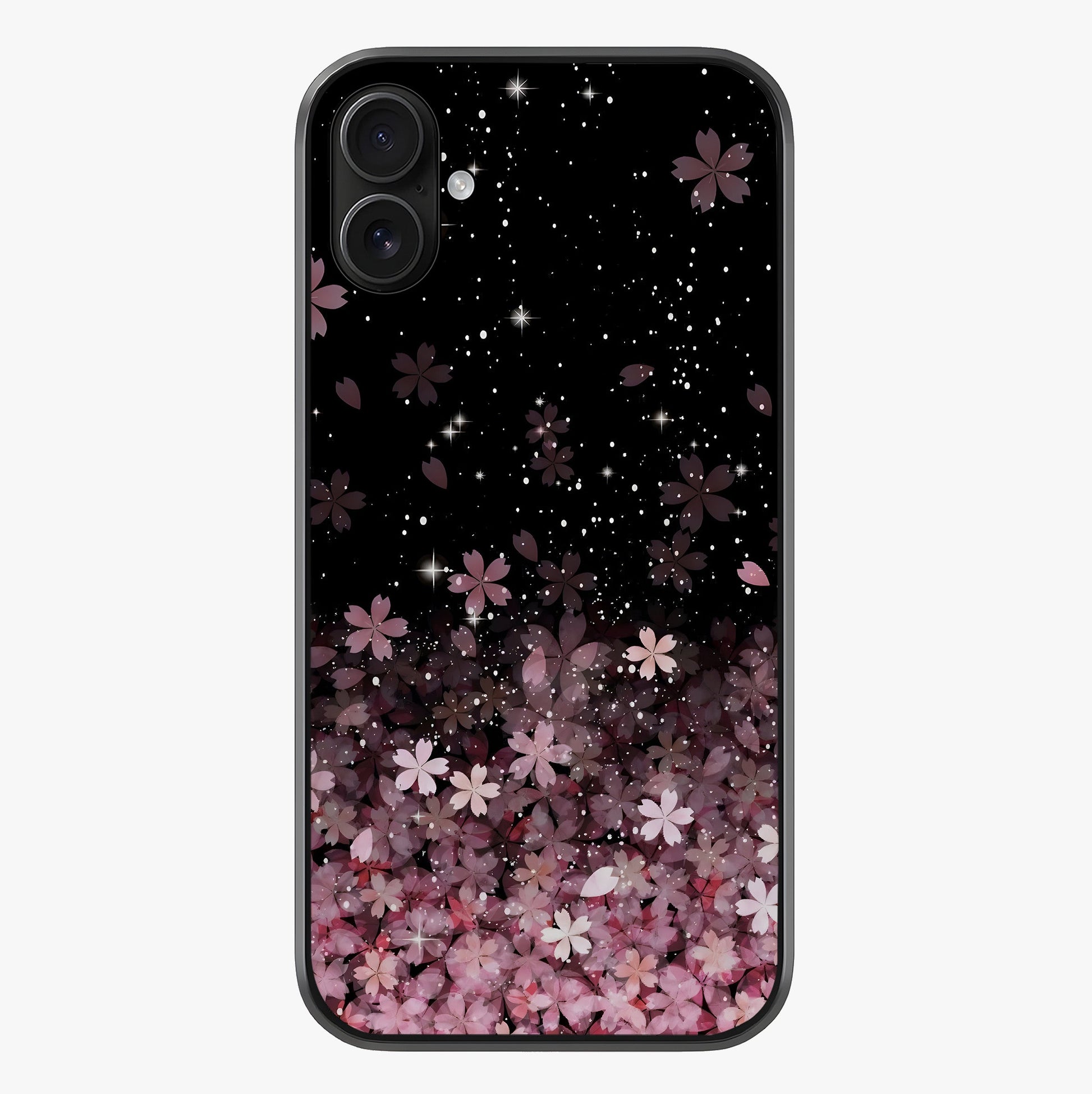Small Starry Flowers Glass Case showing full back design in clean flat view with glossy glass finish.