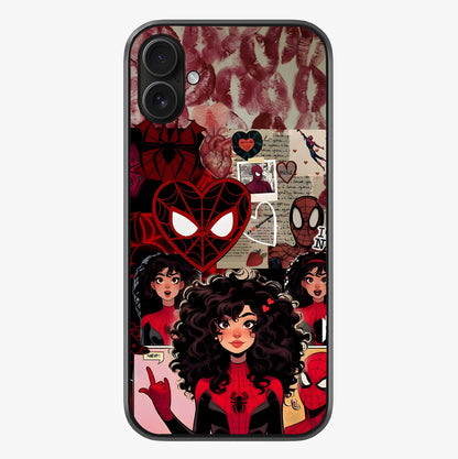 Spider Love Story Glass Case showing full back design in clean flat view with glossy glass finish.