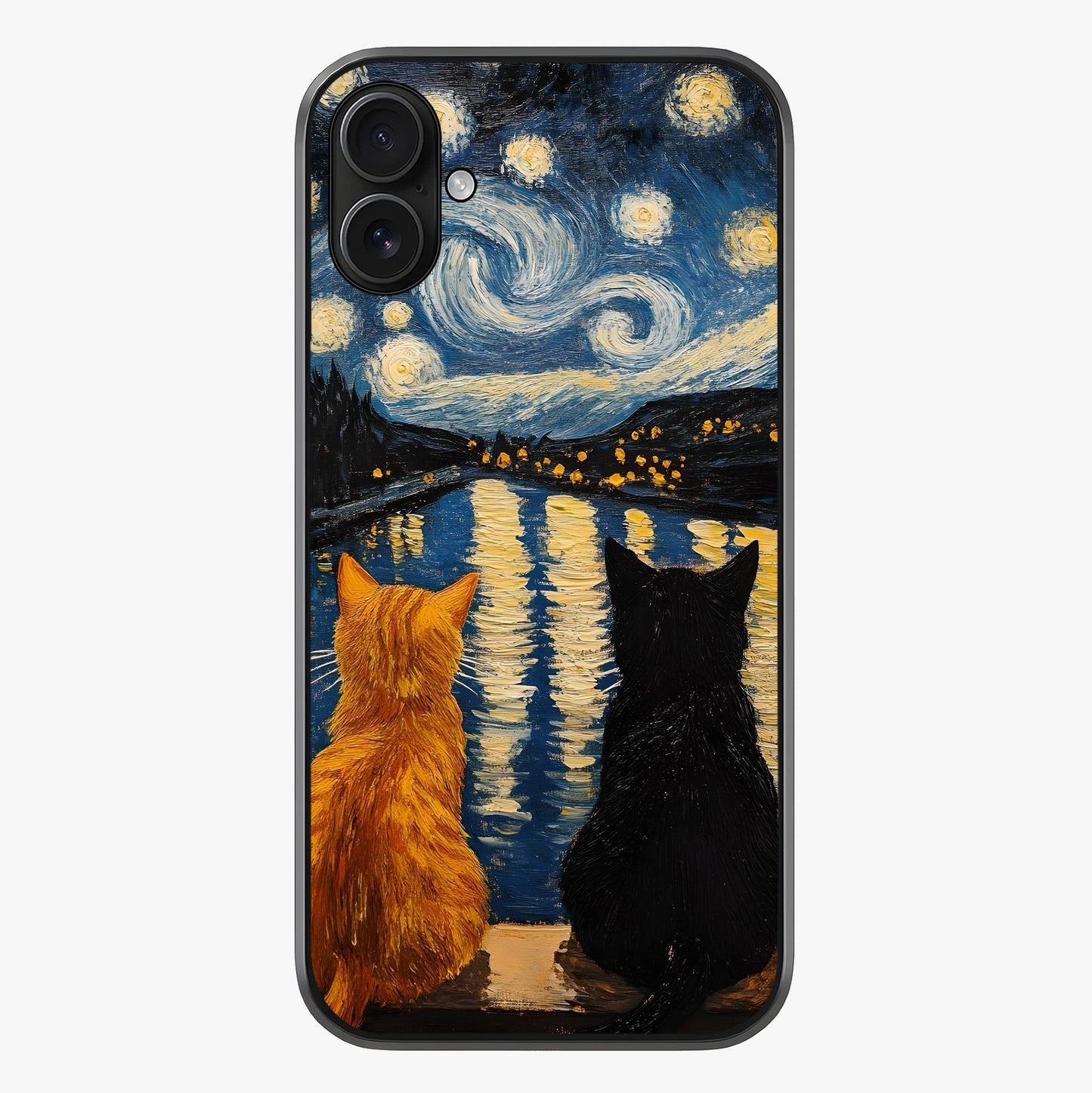 Starry River Cats Glass Case showing full back design in clean flat view with glossy glass finish.