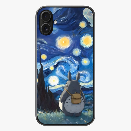 Totoro In Van Gogh Art Glass Case showing full back design in clean flat view with glossy glass finish.