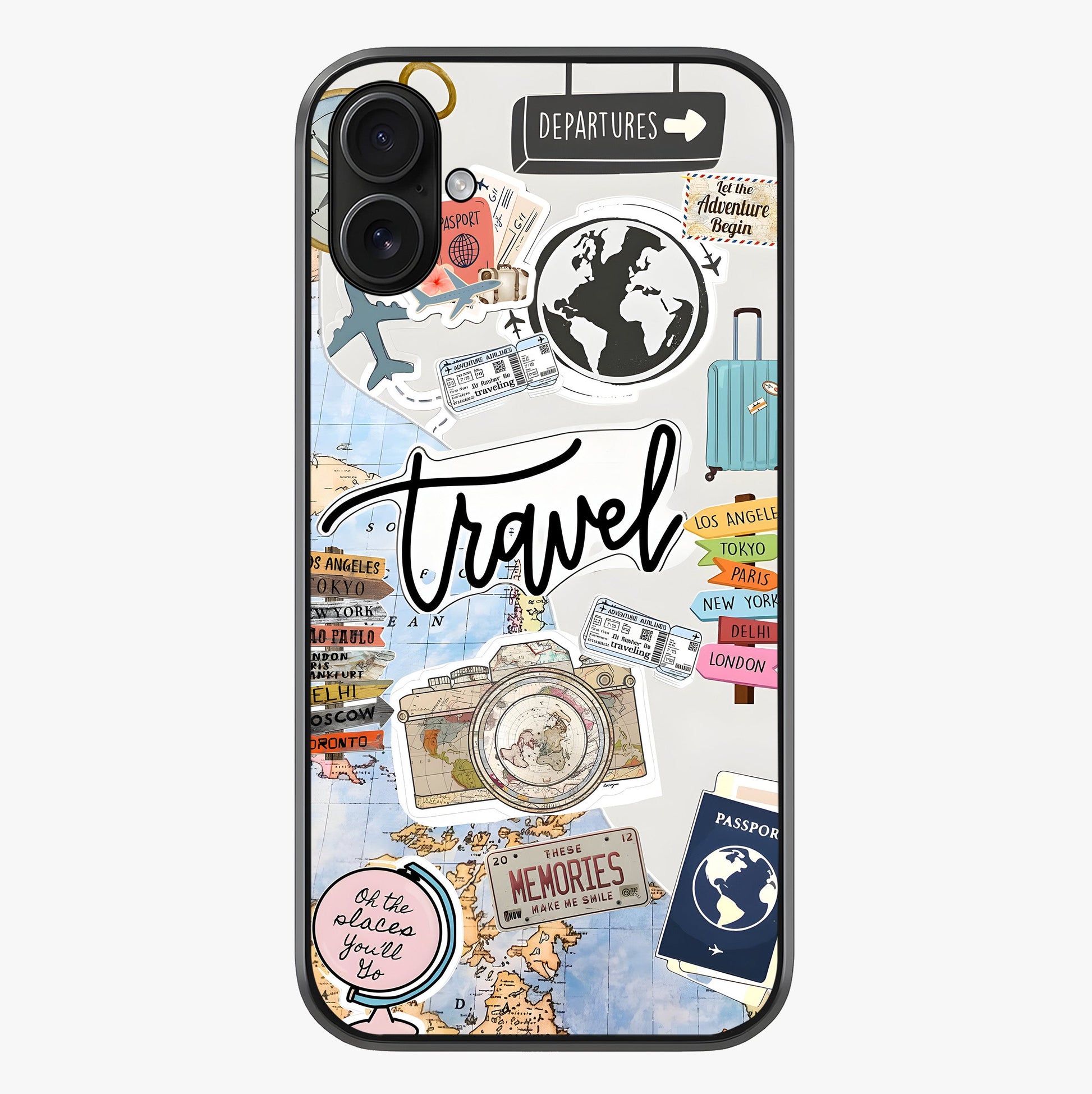 Wanderlust Journal Glass Case showing full back design in clean flat view with glossy glass finish.
