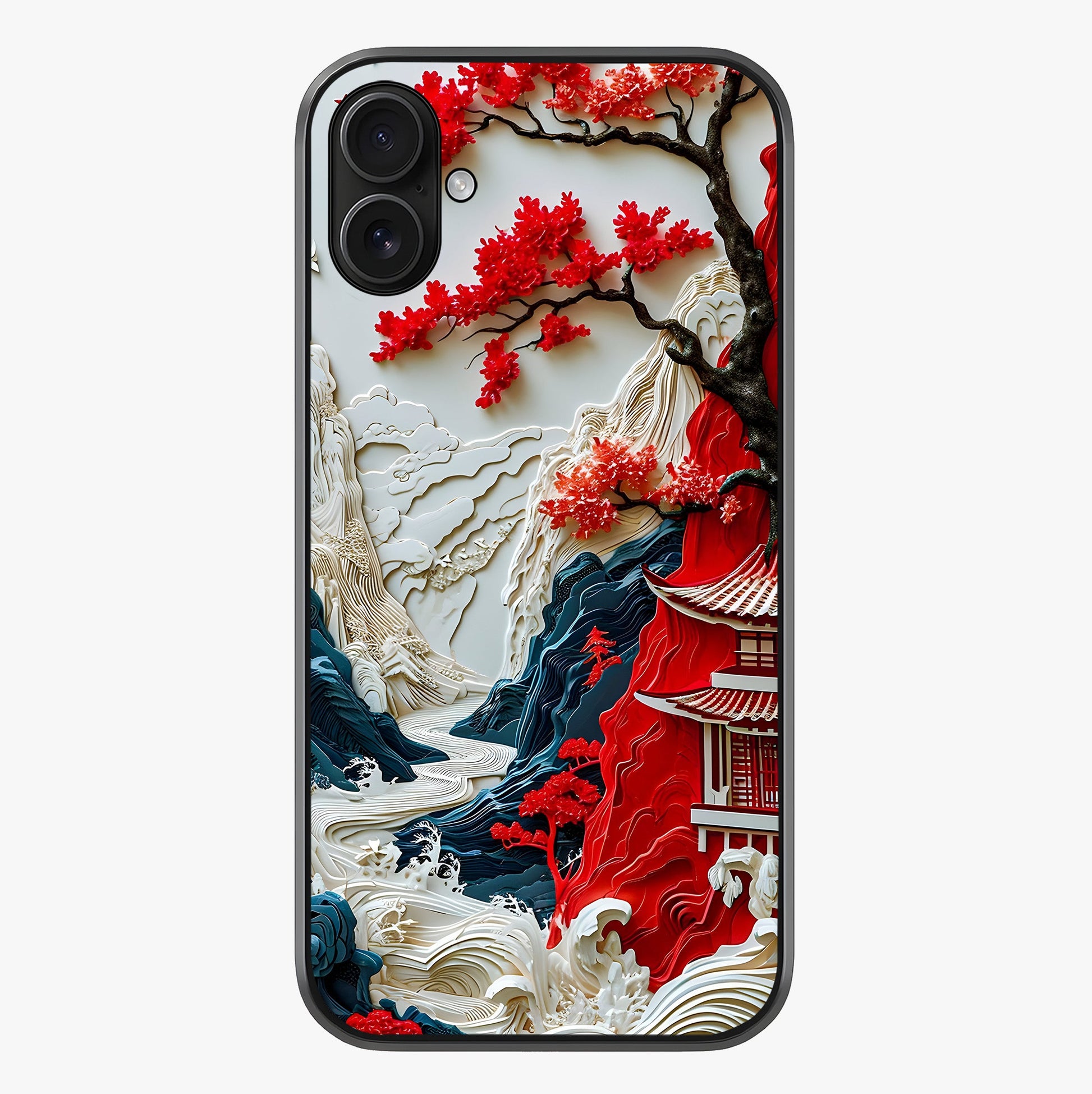 Whispers Of Sakura Waves Glass Case showing full back design in clean flat view with glossy glass finish.