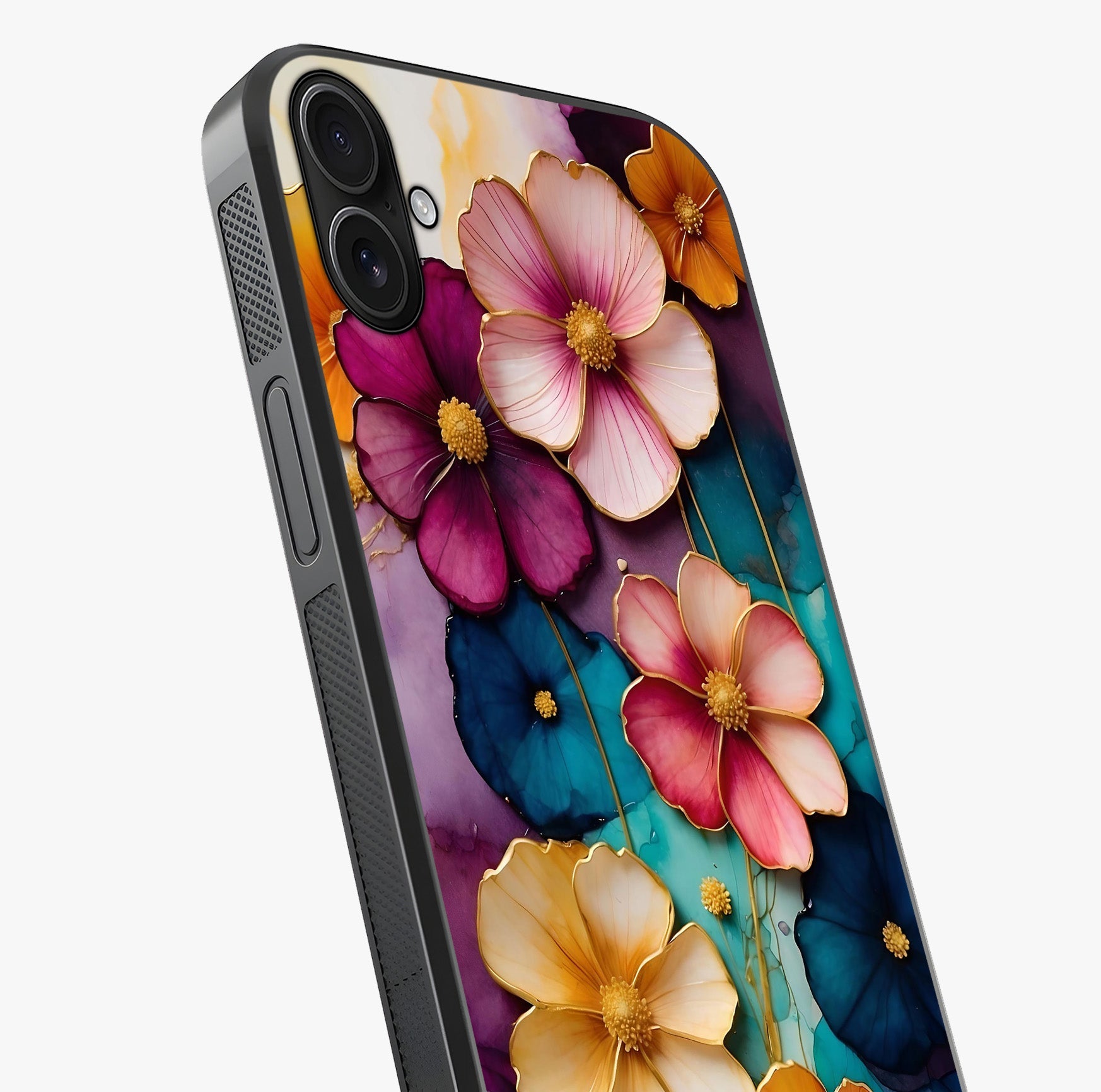Artlyn Grace Flower Pattern Glass Case captured at a warm angle highlighting gloss, texture and premium glass finish.