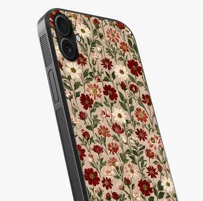 Biege Flower With Leaf Glass Case captured at a warm angle highlighting gloss, texture and premium glass finish.