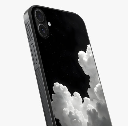 Black Background With White Cloud Glass Case captured at a warm angle highlighting gloss, texture and premium glass finish.