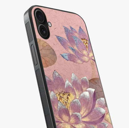 Blossom Mist Lotus Glass Case captured at a warm angle highlighting gloss, texture and premium glass finish.