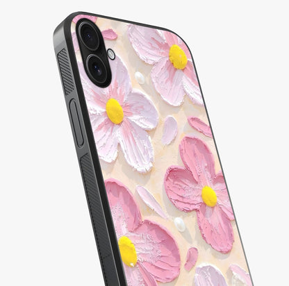 Blush Bloom Texture Glass Case captured at a warm angle highlighting gloss, texture and premium glass finish.