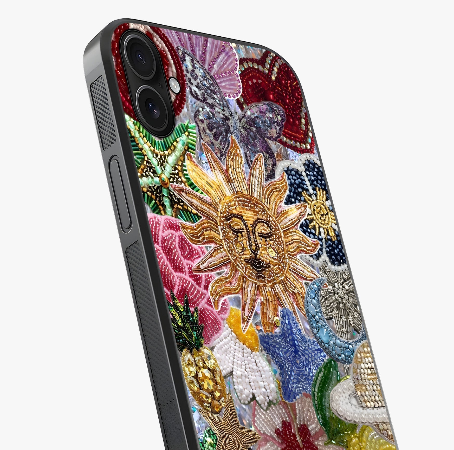Celestial Floral And Playful Glass Case captured at a warm angle highlighting gloss, texture and premium glass finish.