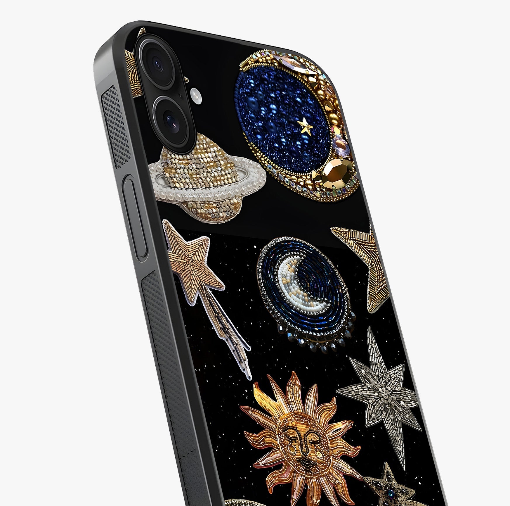 Celestial Gem Constellations Glass Case captured at a warm angle highlighting gloss, texture and premium glass finish.