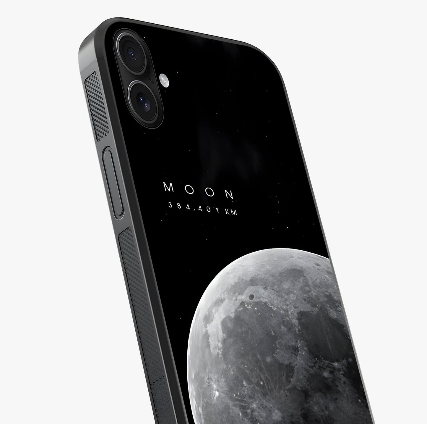 Cosmic Moon Glow Glass Case captured at a warm angle highlighting gloss, texture and premium glass finish.