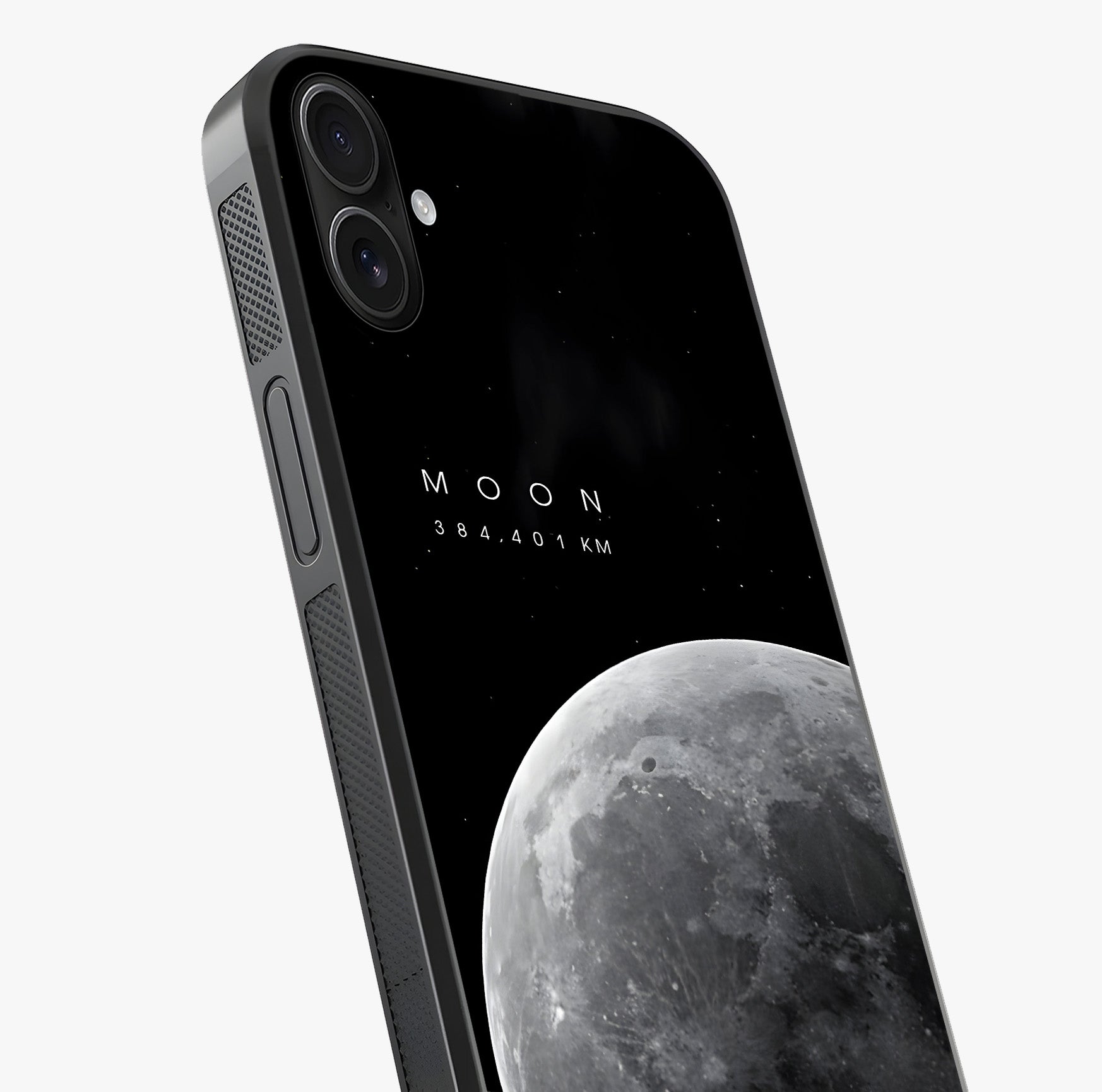 Cosmic Moon Glow Glass Case captured at a warm angle highlighting gloss, texture and premium glass finish.