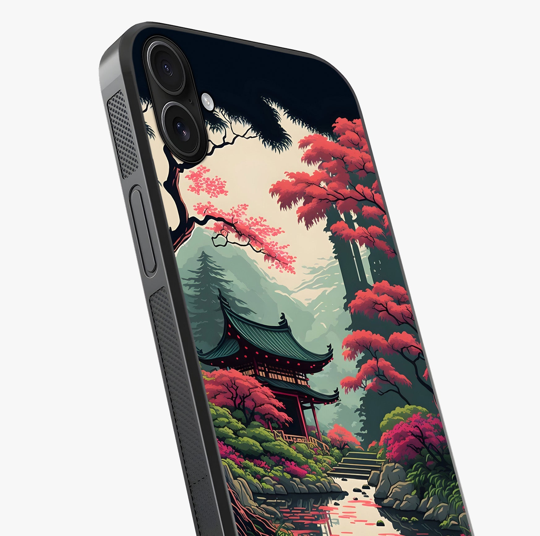 Crimson Temple View Glass Case captured at a warm angle highlighting gloss, texture and premium glass finish.