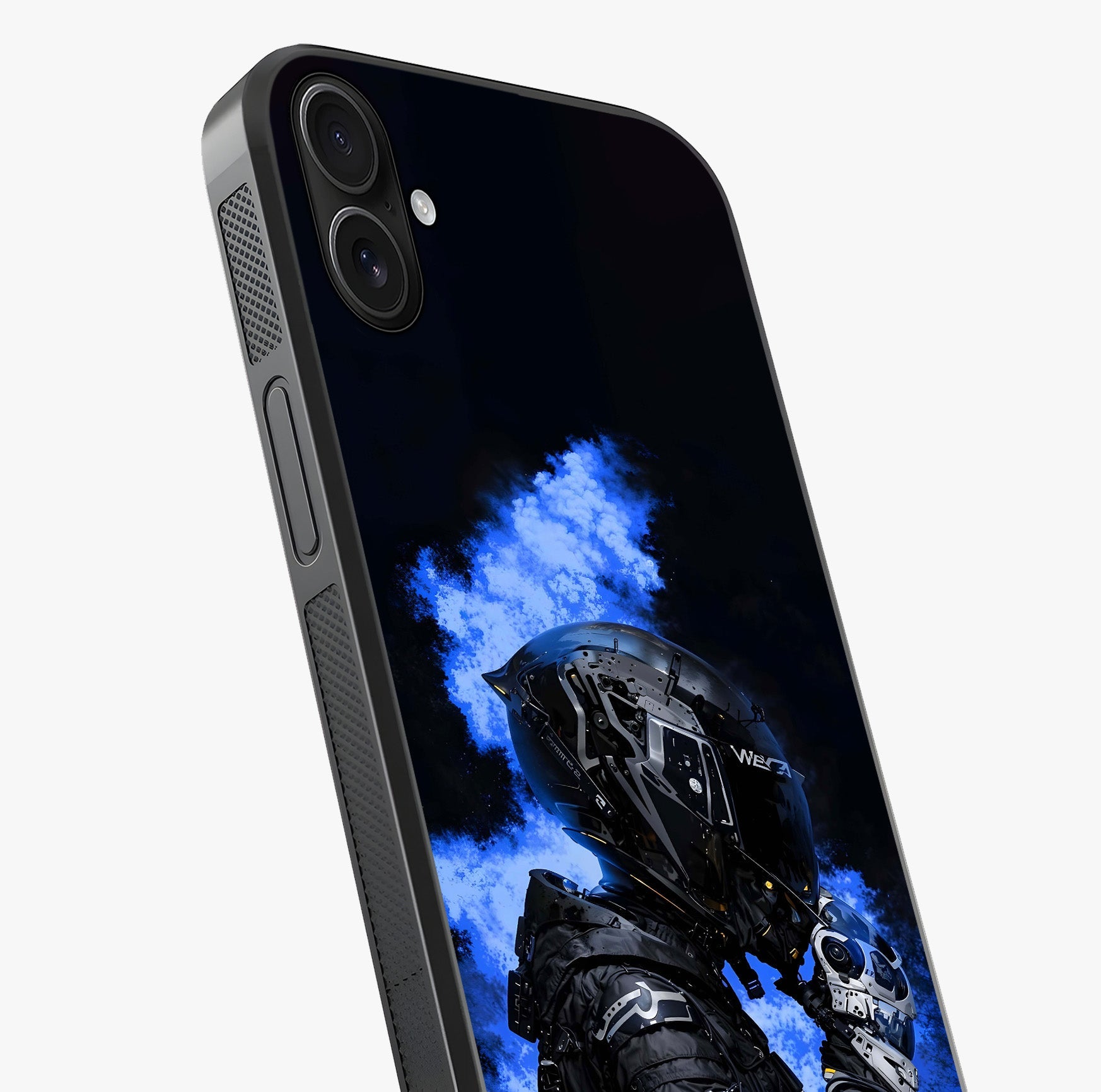 Cyber Sentinel Protocol Glass Case captured at a warm angle highlighting gloss, texture and premium glass finish.