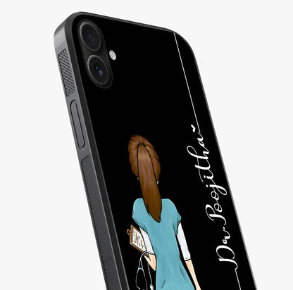 Doctor Pattern Custom Name Glass Case captured at a warm angle highlighting gloss, texture and premium glass finish.