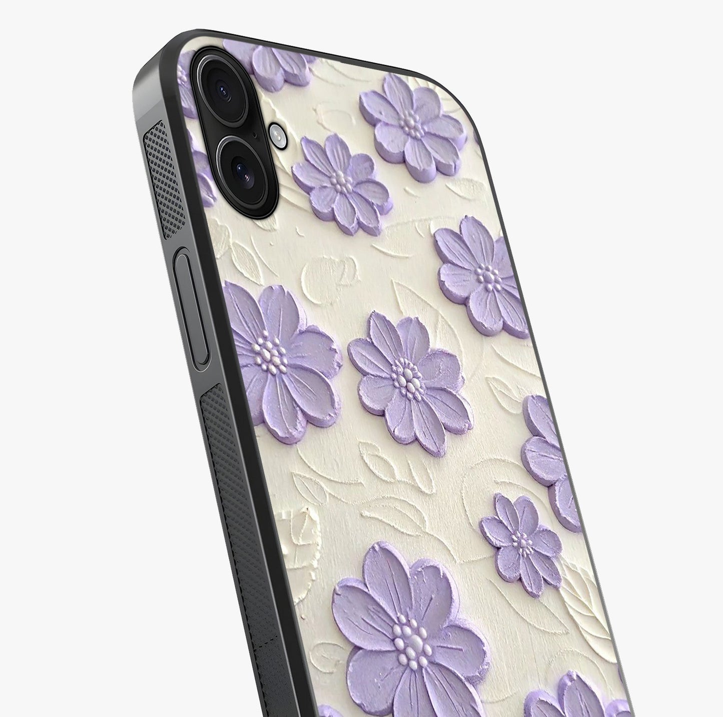 Floral Wall Art With Purple Flowers Glass Case captured at a warm angle highlighting gloss, texture and premium glass finish.
