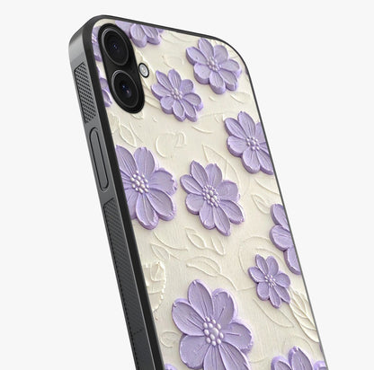 Floral Wall Art With Purple Flowers Glass Case captured at a warm angle highlighting gloss, texture and premium glass finish.