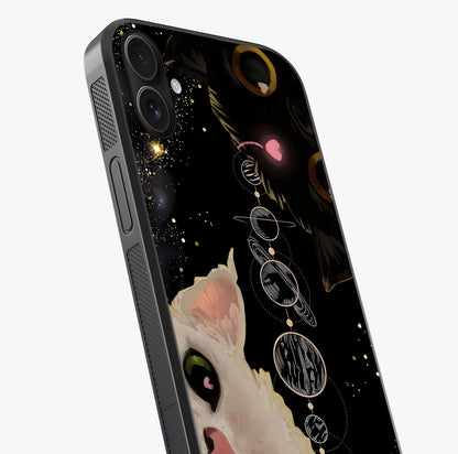 Galactic Cat Glass Case captured at a warm angle highlighting gloss, texture and premium glass finish.