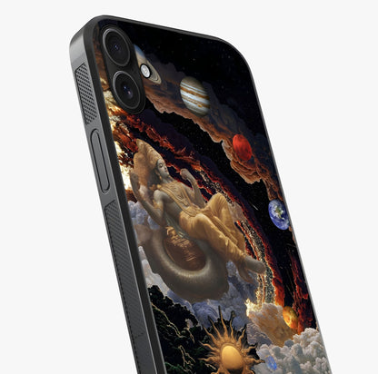 Galactic Divine God Glass Case captured at a warm angle highlighting gloss, texture and premium glass finish.