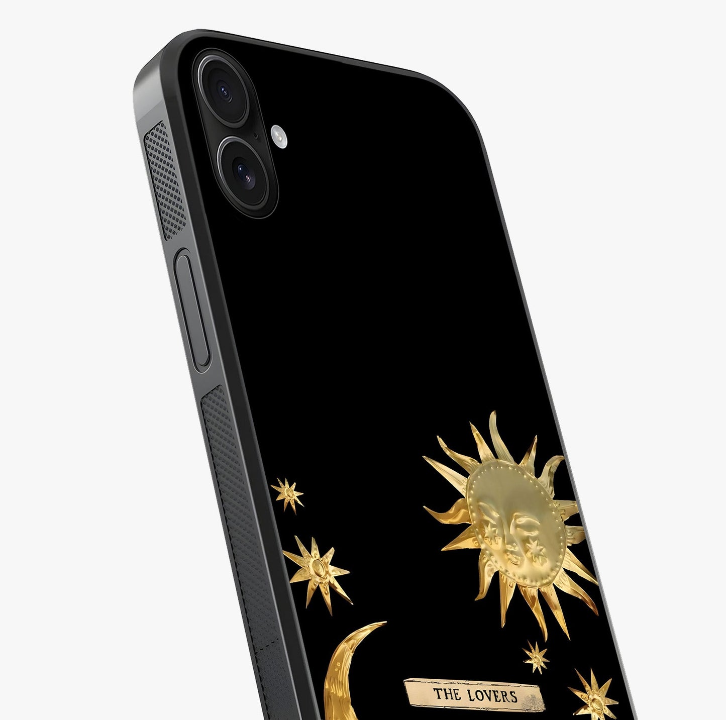 Golden Celestial Charm Glass Case captured at a warm angle highlighting gloss, texture and premium glass finish.