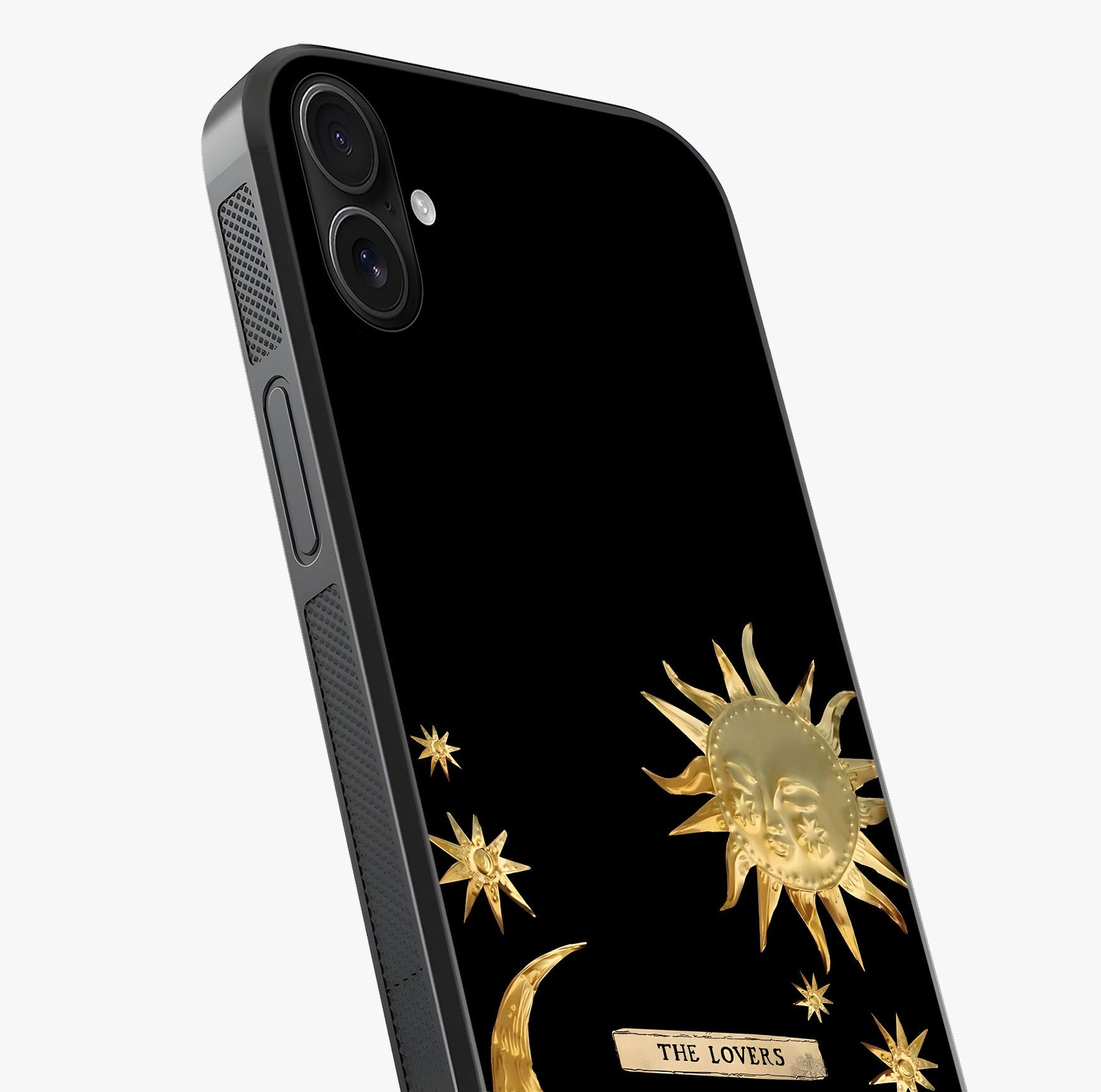 Golden Celestial Charm Glass Case captured at a warm angle highlighting gloss, texture and premium glass finish.