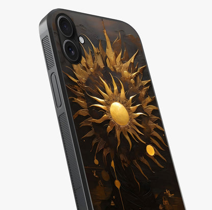 Golden Sun Majesty Glass Case captured at a warm angle highlighting gloss, texture and premium glass finish.