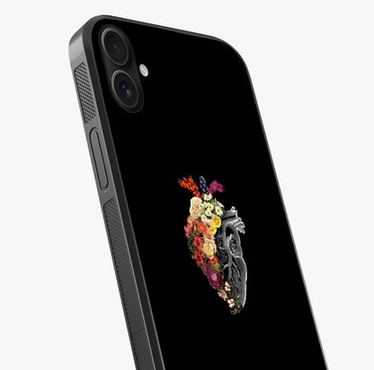 Heart With Flowers Glass Case captured at a warm angle highlighting gloss, texture and premium glass finish.