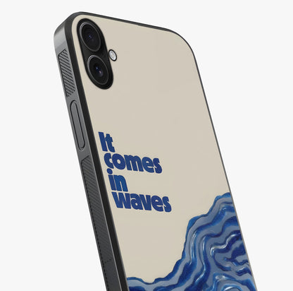 It Comes In Waves Quote Glass Case captured at a warm angle highlighting gloss, texture and premium glass finish.