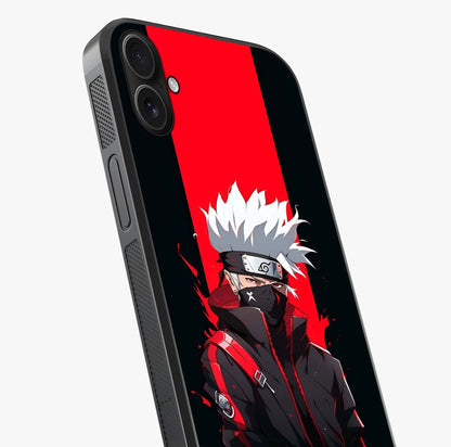 Kakashi Scarlet Shadow Glass Case captured at a warm angle highlighting gloss, texture and premium glass finish.