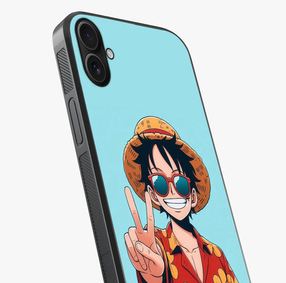 Luffy Summer Anime Vibe Glass Case captured at a warm angle highlighting gloss, texture and premium glass finish.