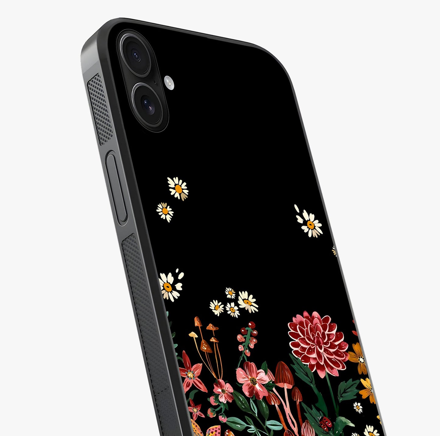 Midnight Bloom Pattern Glass Case captured at a warm angle highlighting gloss, texture and premium glass finish.