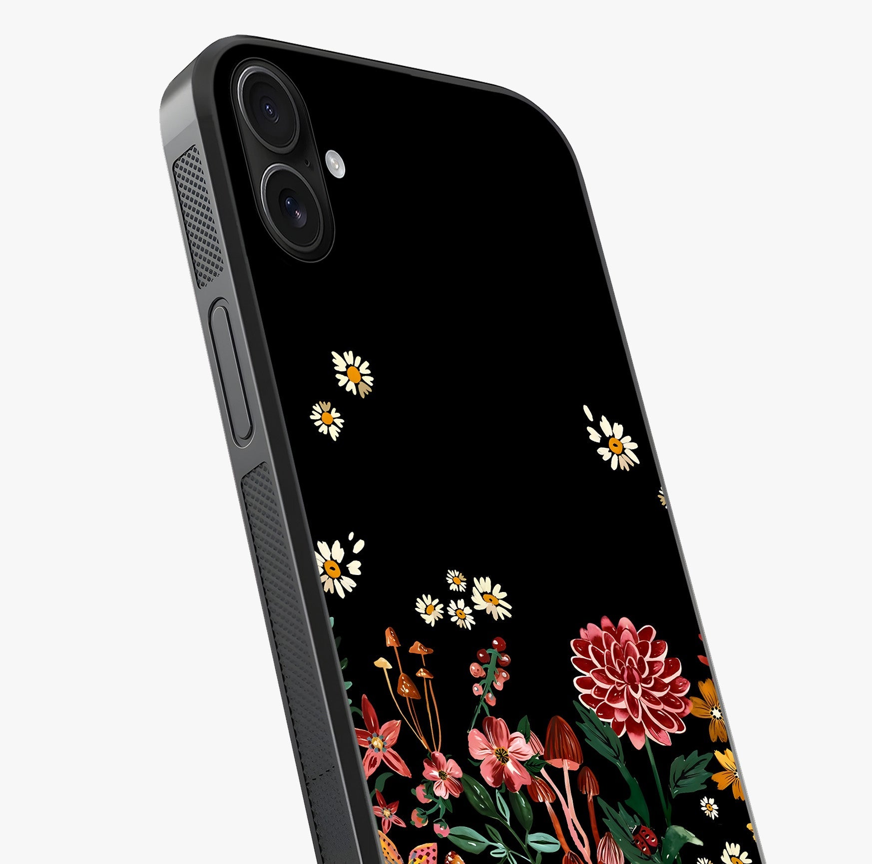 Midnight Bloom Pattern Glass Case captured at a warm angle highlighting gloss, texture and premium glass finish.