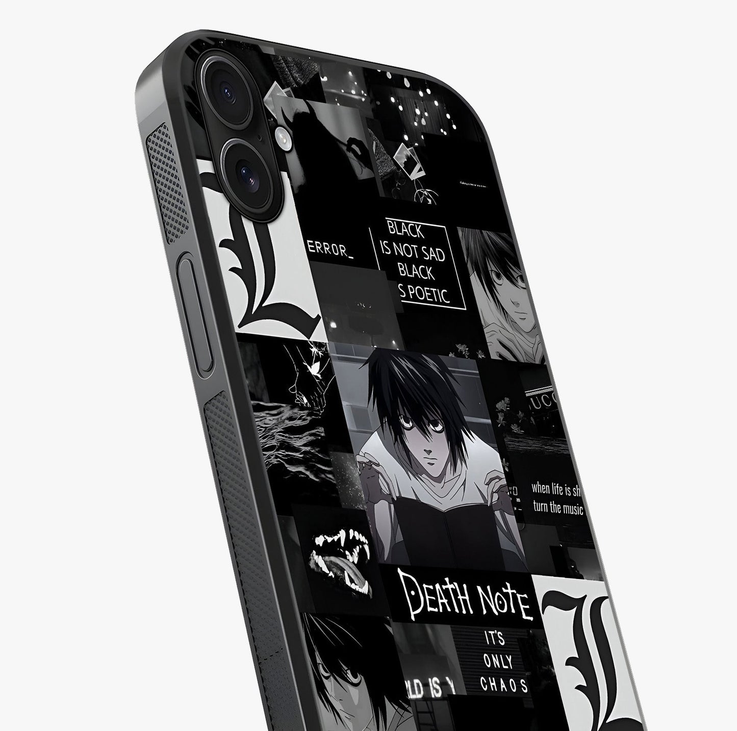 Midnight Chaos Mind Glass Case captured at a warm angle highlighting gloss, texture and premium glass finish.