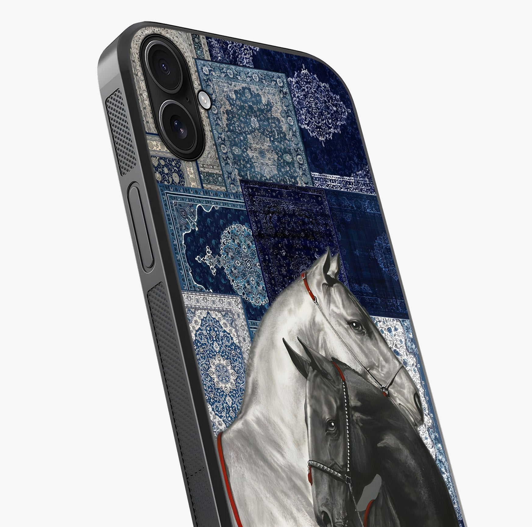 Midnight Stallion Blues Glass Case captured at a warm angle highlighting gloss, texture and premium glass finish.
