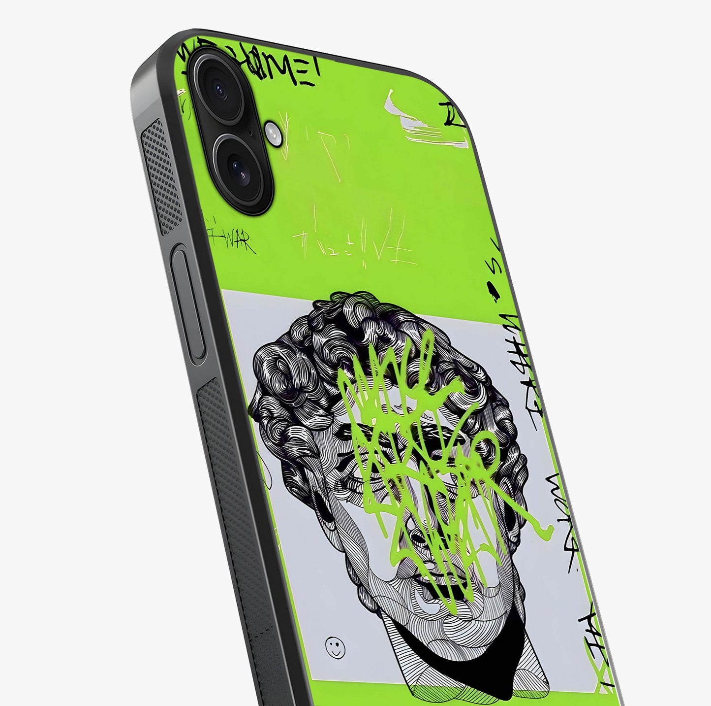 Neo Graffiti Rebellion Glass Case captured at a warm angle highlighting gloss, texture and premium glass finish.