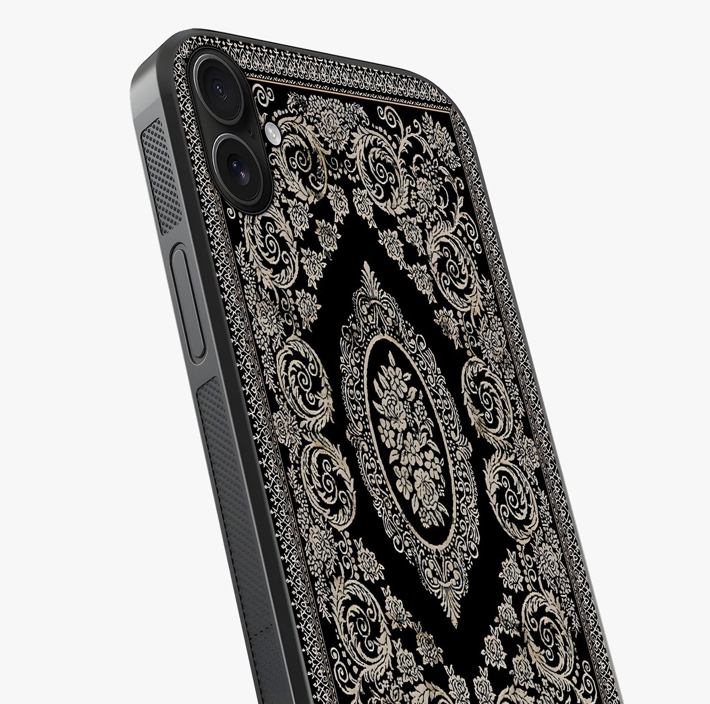 Noir Bloom Elegance Glass Case captured at a warm angle highlighting gloss, texture and premium glass finish.
