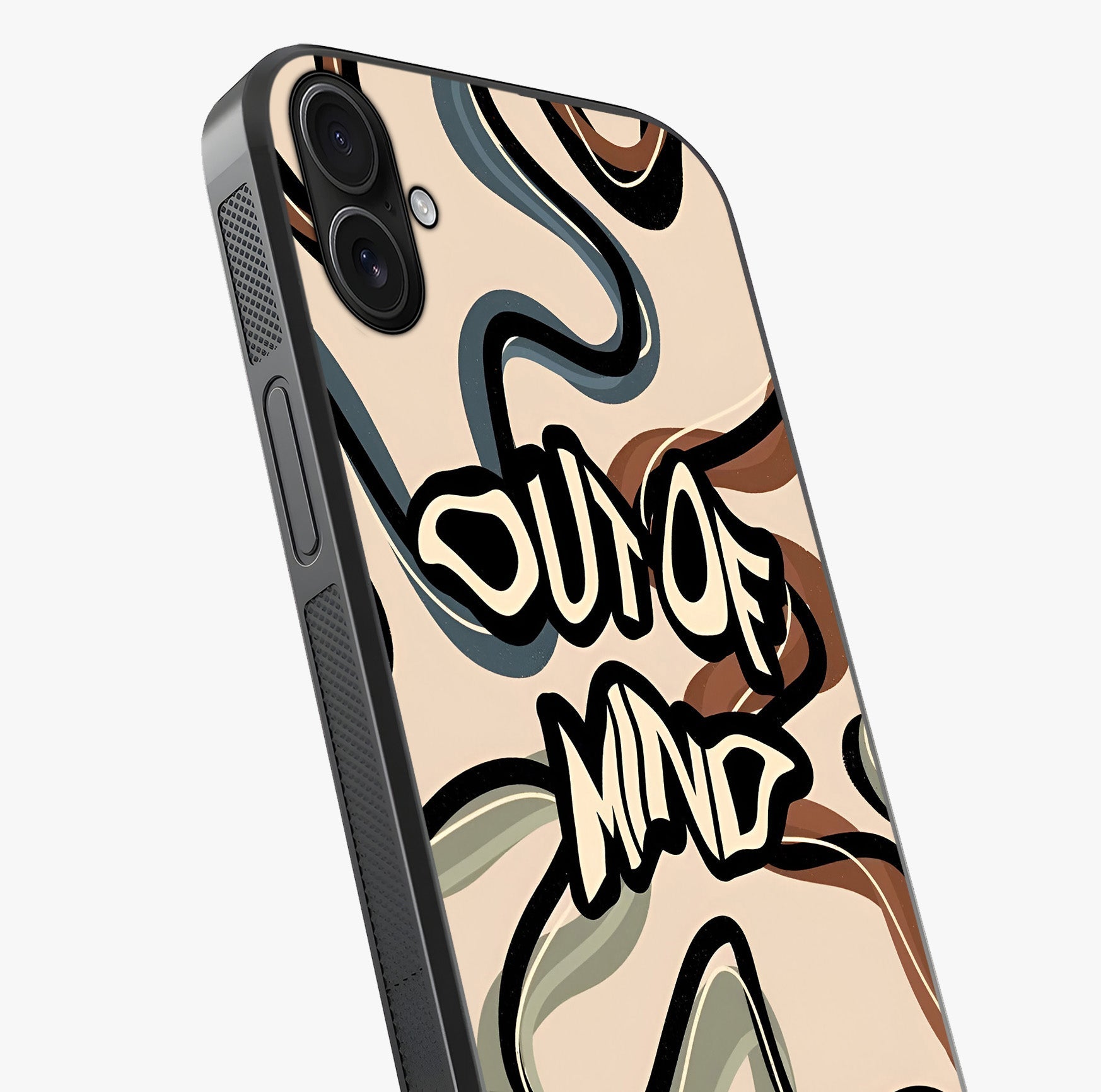 Out Of Mind Glass Case captured at a warm angle highlighting gloss, texture and premium glass finish.