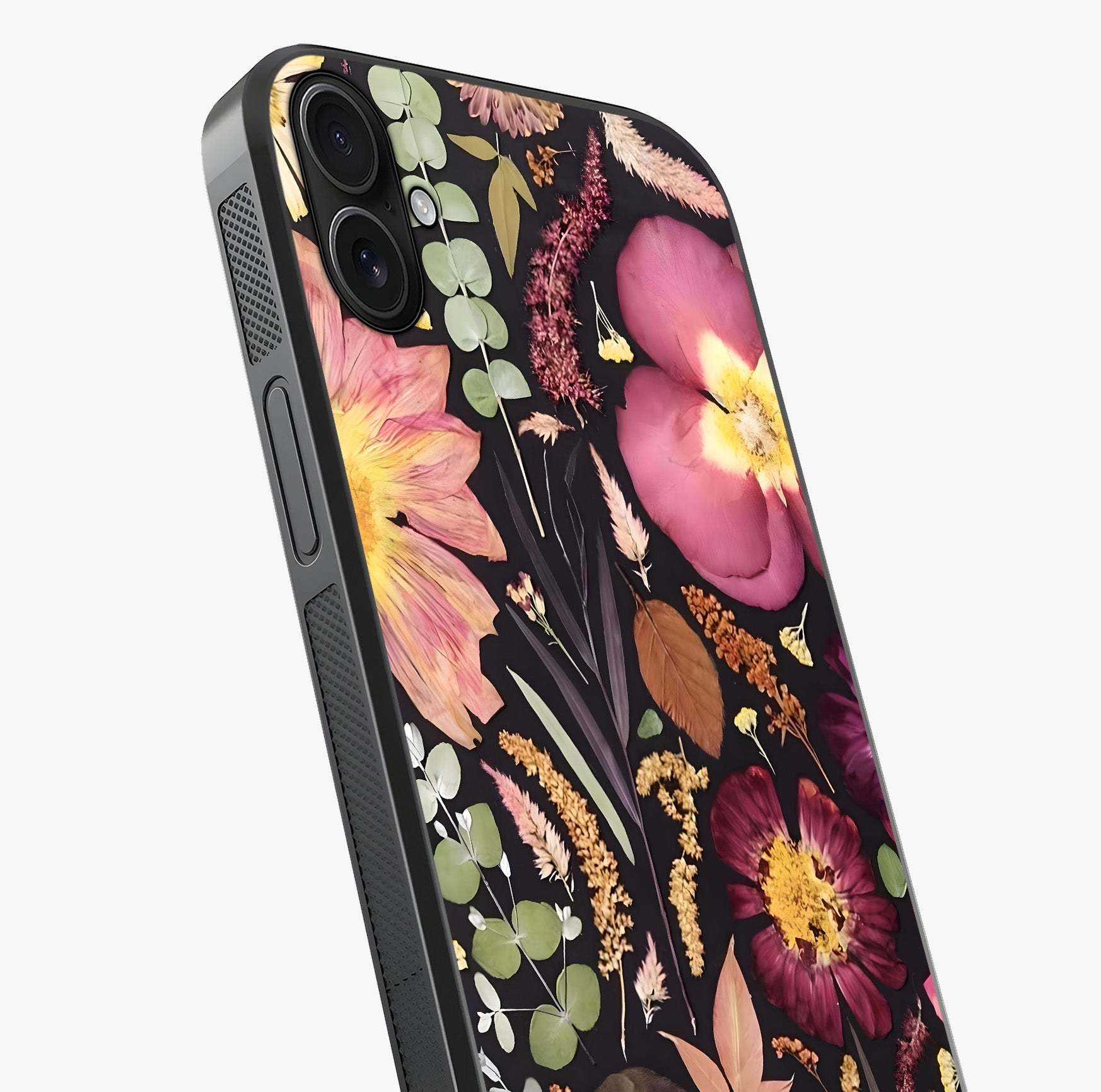Petal Dream Tapestry Glass Case captured at a warm angle highlighting gloss, texture and premium glass finish.