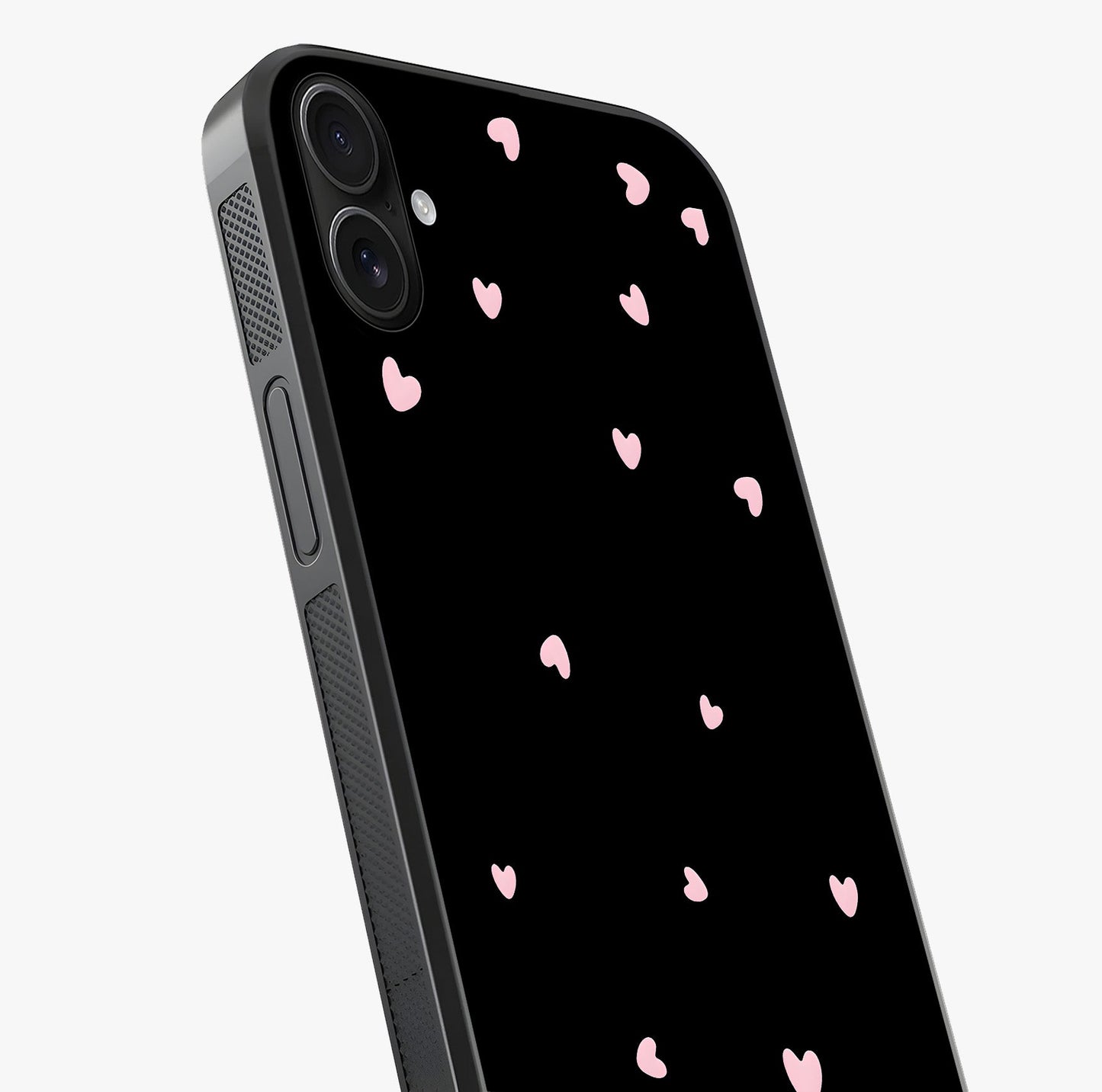 Pink Love Drops Glass Case captured at a warm angle highlighting gloss, texture and premium glass finish.