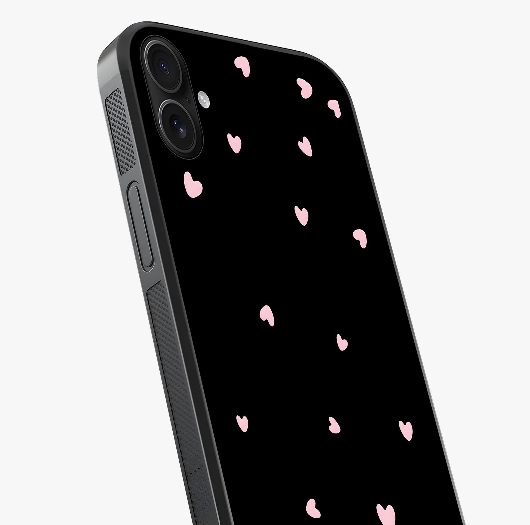 Pink Love Drops Glass Case captured at a warm angle highlighting gloss, texture and premium glass finish.