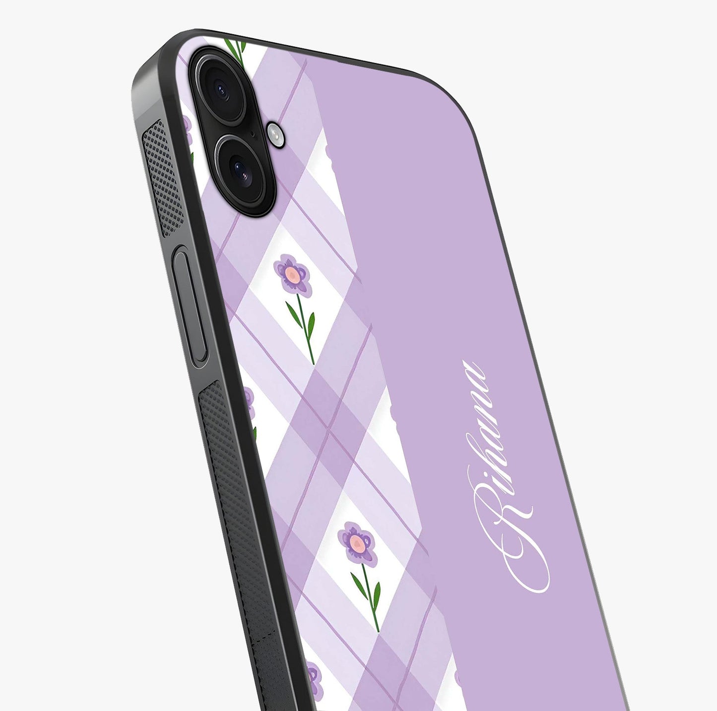 Purple Diamond Floral Glass Case captured at a warm angle highlighting gloss, texture and premium glass finish.