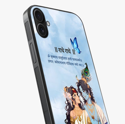 Radha Krishna Eternal Glass Case captured at a warm angle highlighting gloss, texture and premium glass finish.