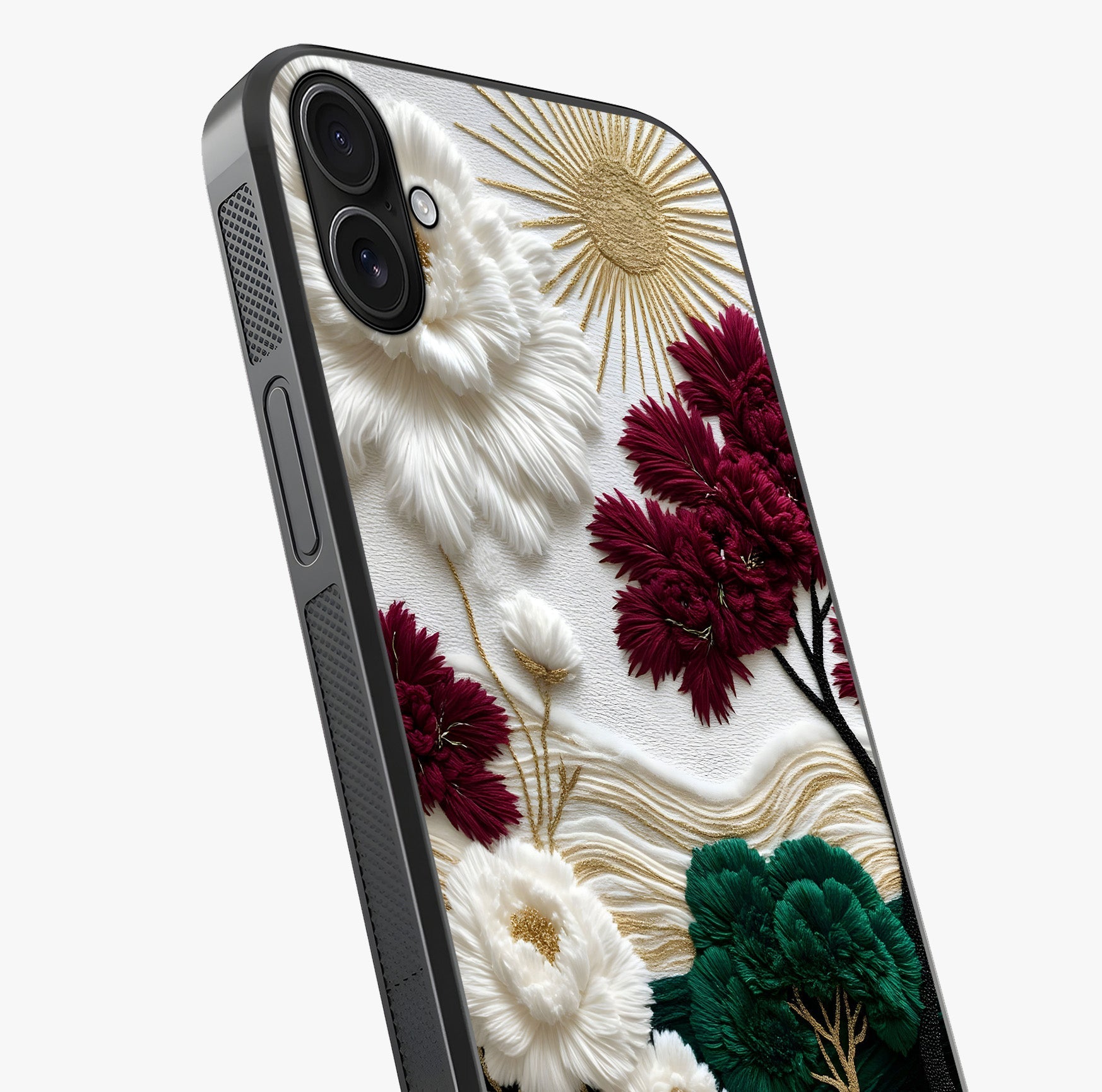 Radiant Bloom Elegance Glass Case captured at a warm angle highlighting gloss, texture and premium glass finish.