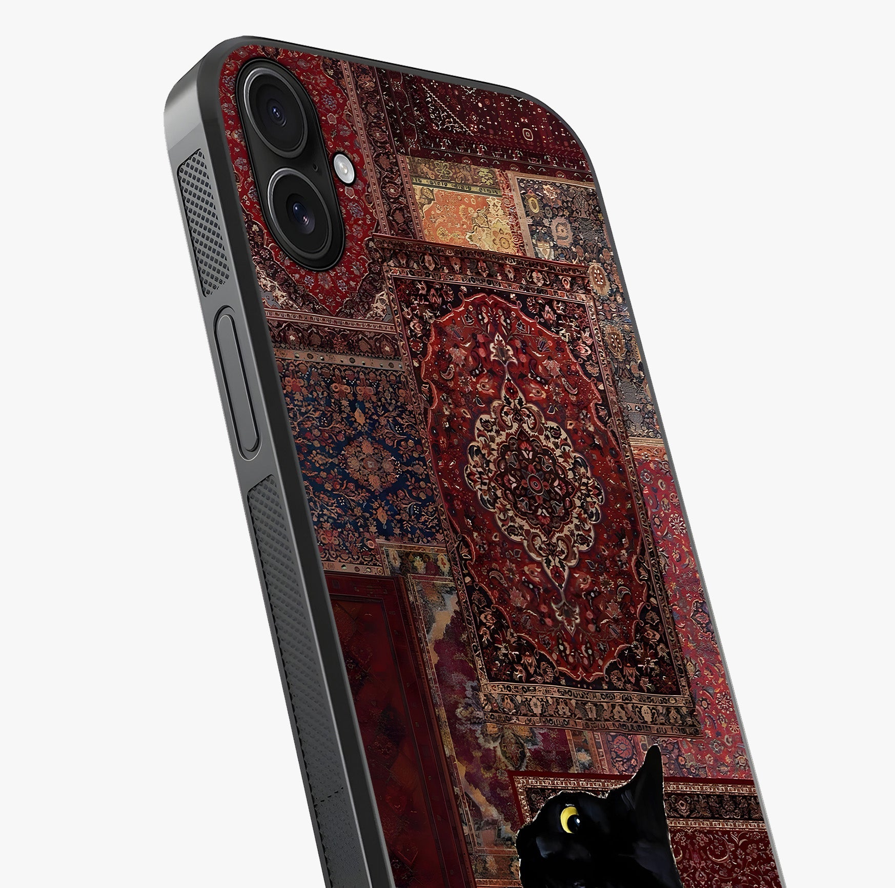 Regal Magic Cat Apple Glass Case captured at a warm angle highlighting gloss, texture and premium glass finish.