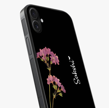 Riching Lavender Flower Custom Name Glass Case captured at a warm angle highlighting gloss, texture and premium glass finish.
