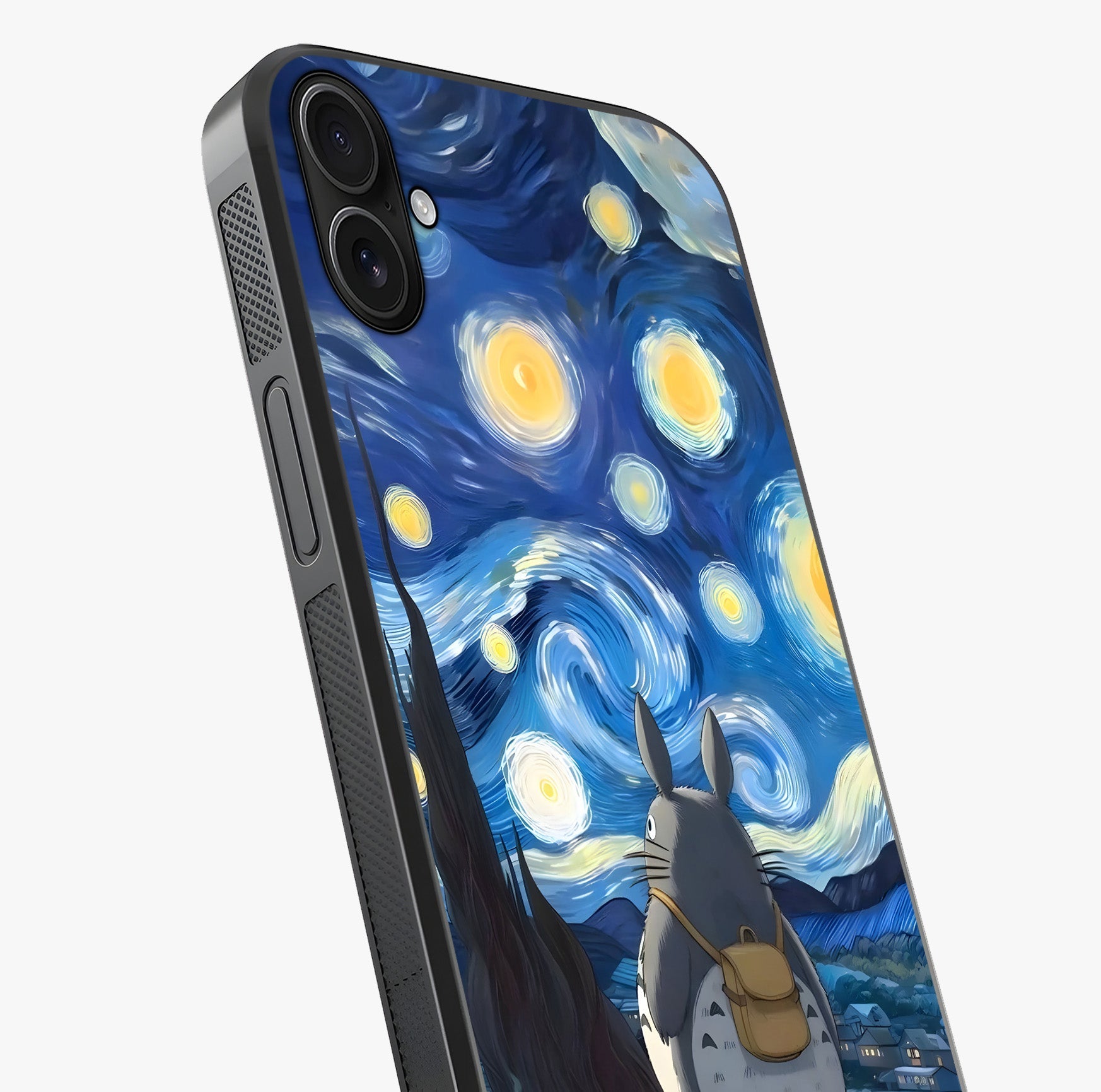 Totoro In Van Gogh Art Glass Case captured at a warm angle highlighting gloss, texture and premium glass finish.
