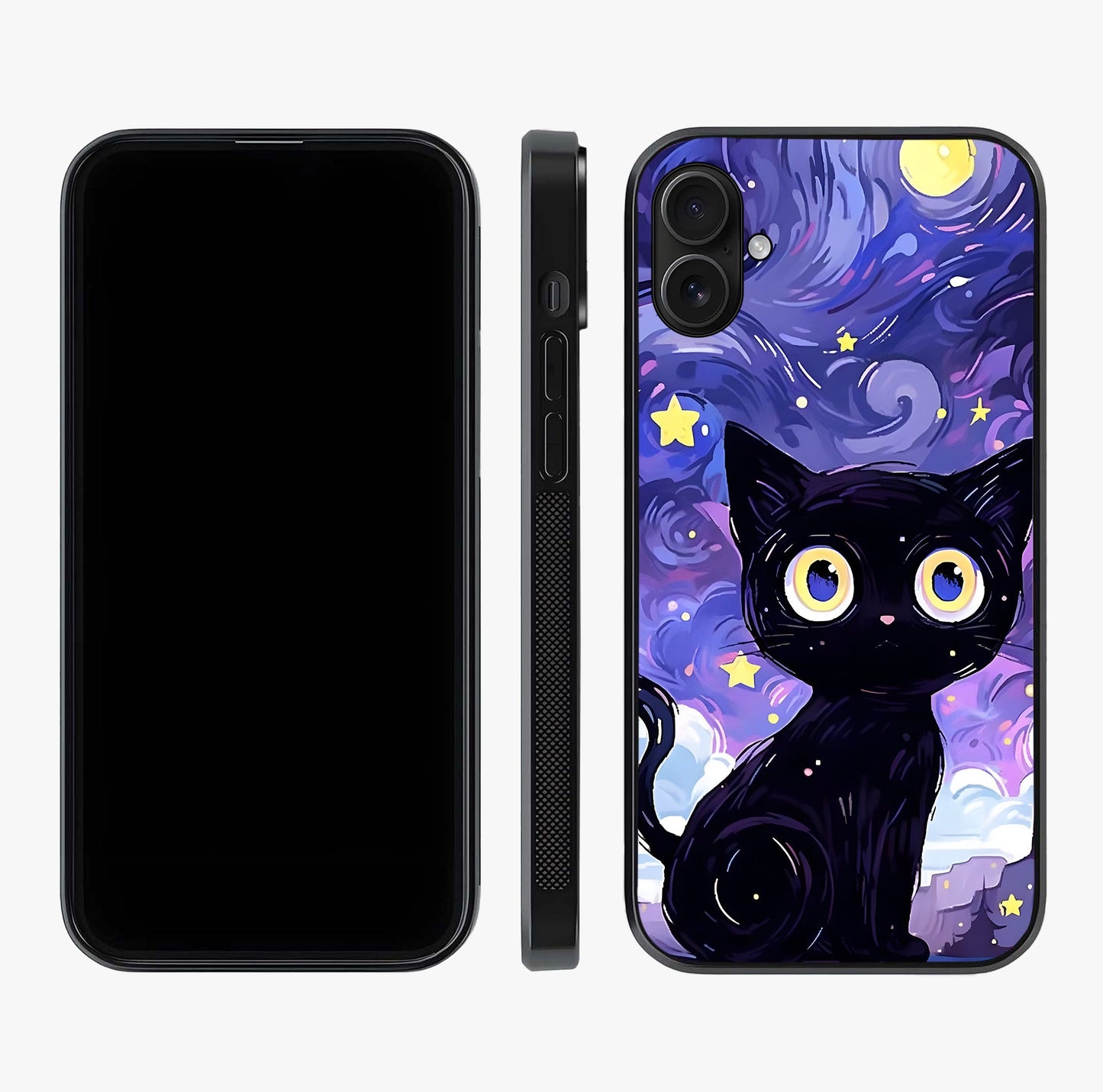 Abstract Cat Art Glass Case displayed upright for full design visibility and premium finish.