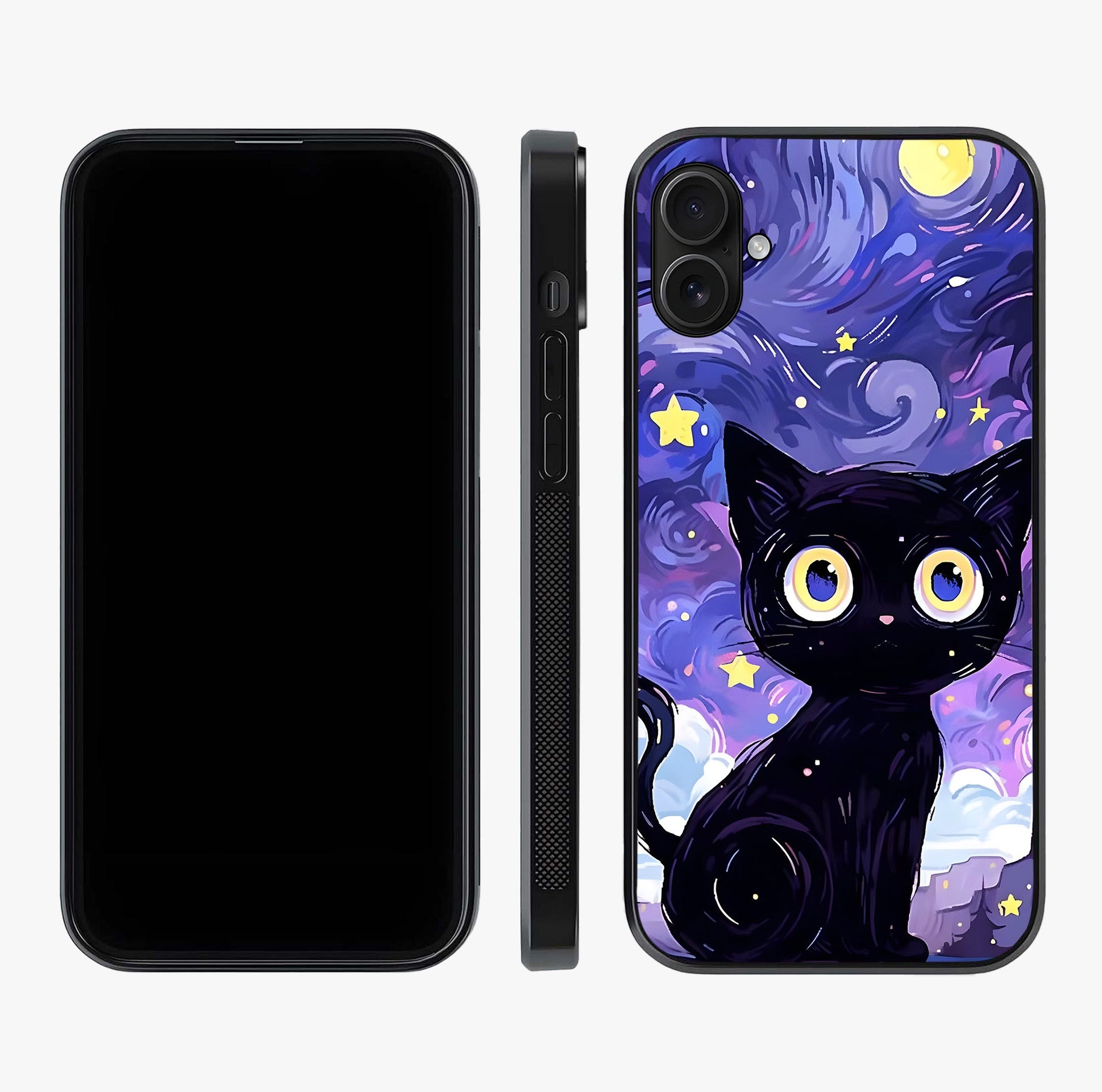 Abstract Cat Art Glass Case displayed upright for full design visibility and premium finish.