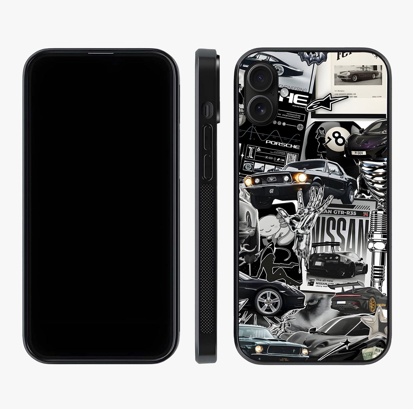 Aesthetic Dark Love Glass Case displayed upright for full design visibility and premium finish.
