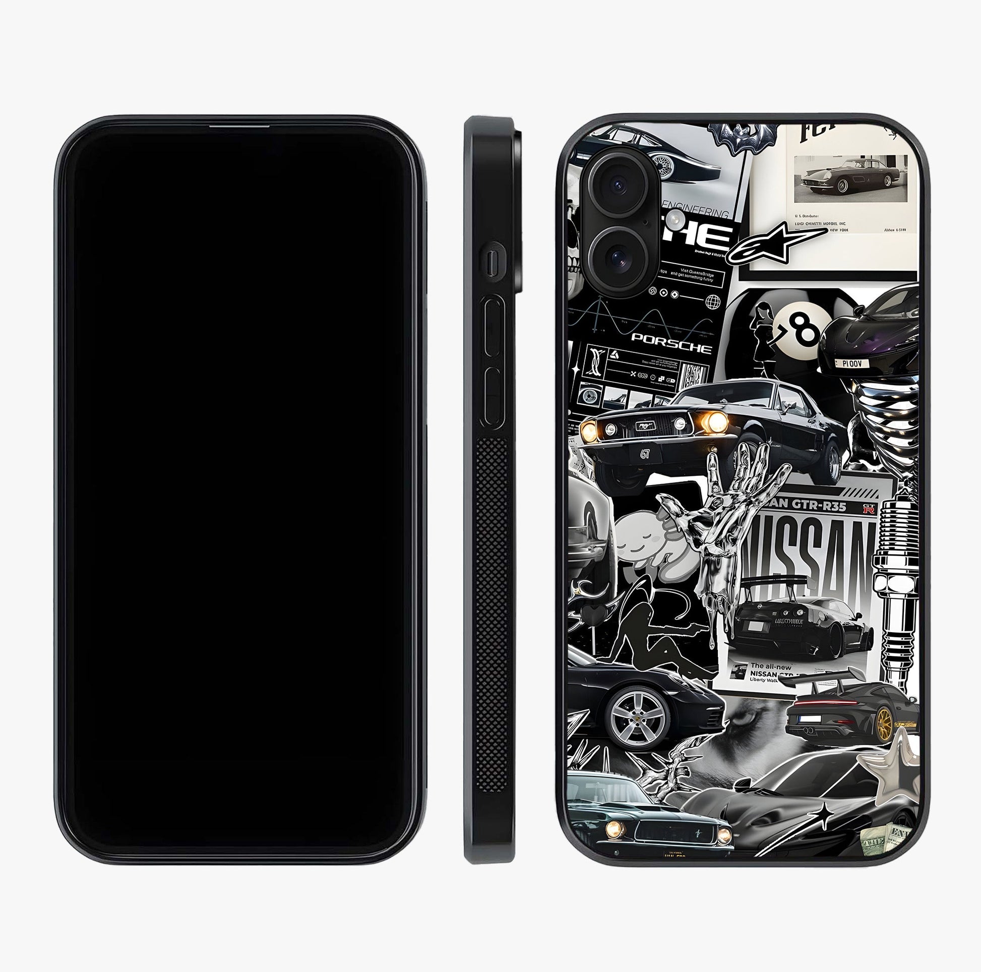 Aesthetic Dark Love Glass Case displayed upright for full design visibility and premium finish.
