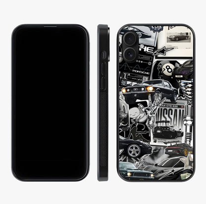 Aesthetic Dark Love Glass Case displayed upright for full design visibility and premium finish.